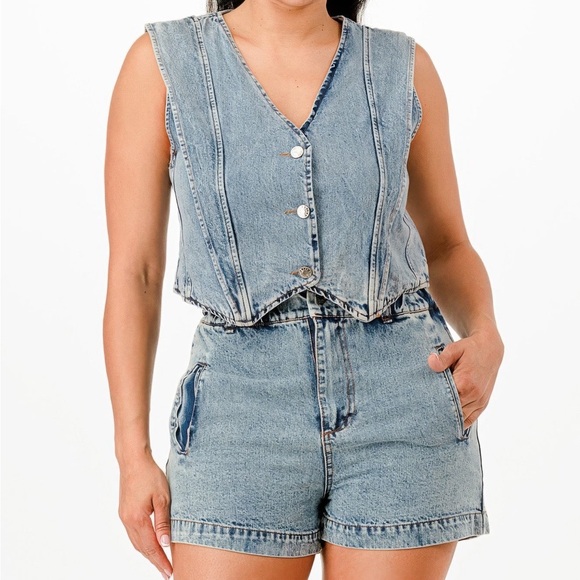 Classic Denim Vest And Short Set
